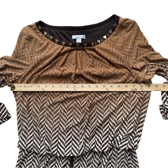 London Times Blouson/Drawstring Shift Dress‎ With 3/4 Buttoned Sleeve,Size 12 - Picture 9 of 12